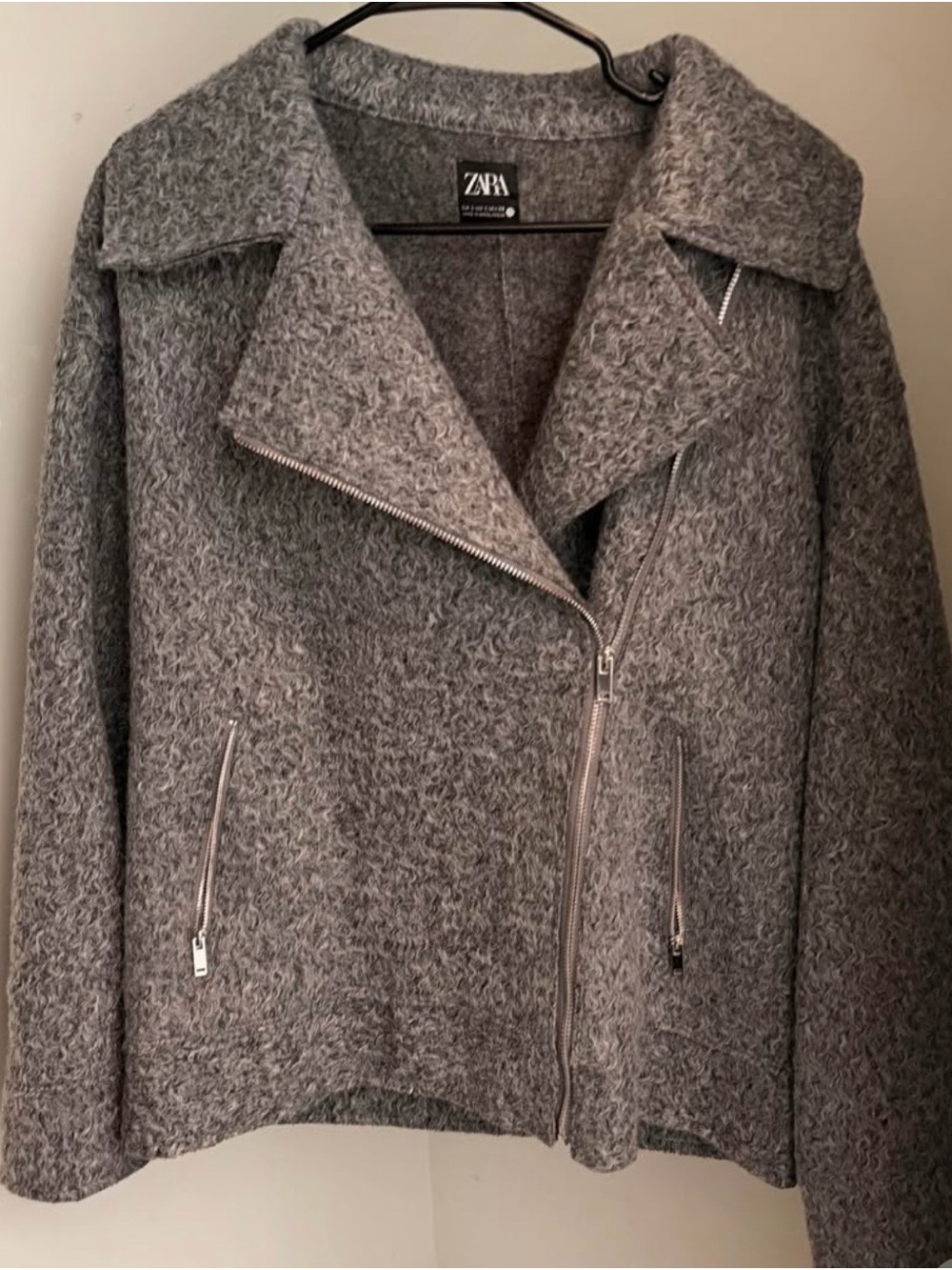 Zara Gray Textured Wool-Effect Asymmetrical Zip Jacket